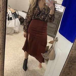 Free People Satin Midi Skirt with a slit